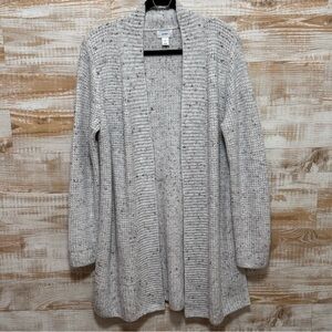 Women’s Long Open Front Textured Knit Cardigan Heather Gray in Size M